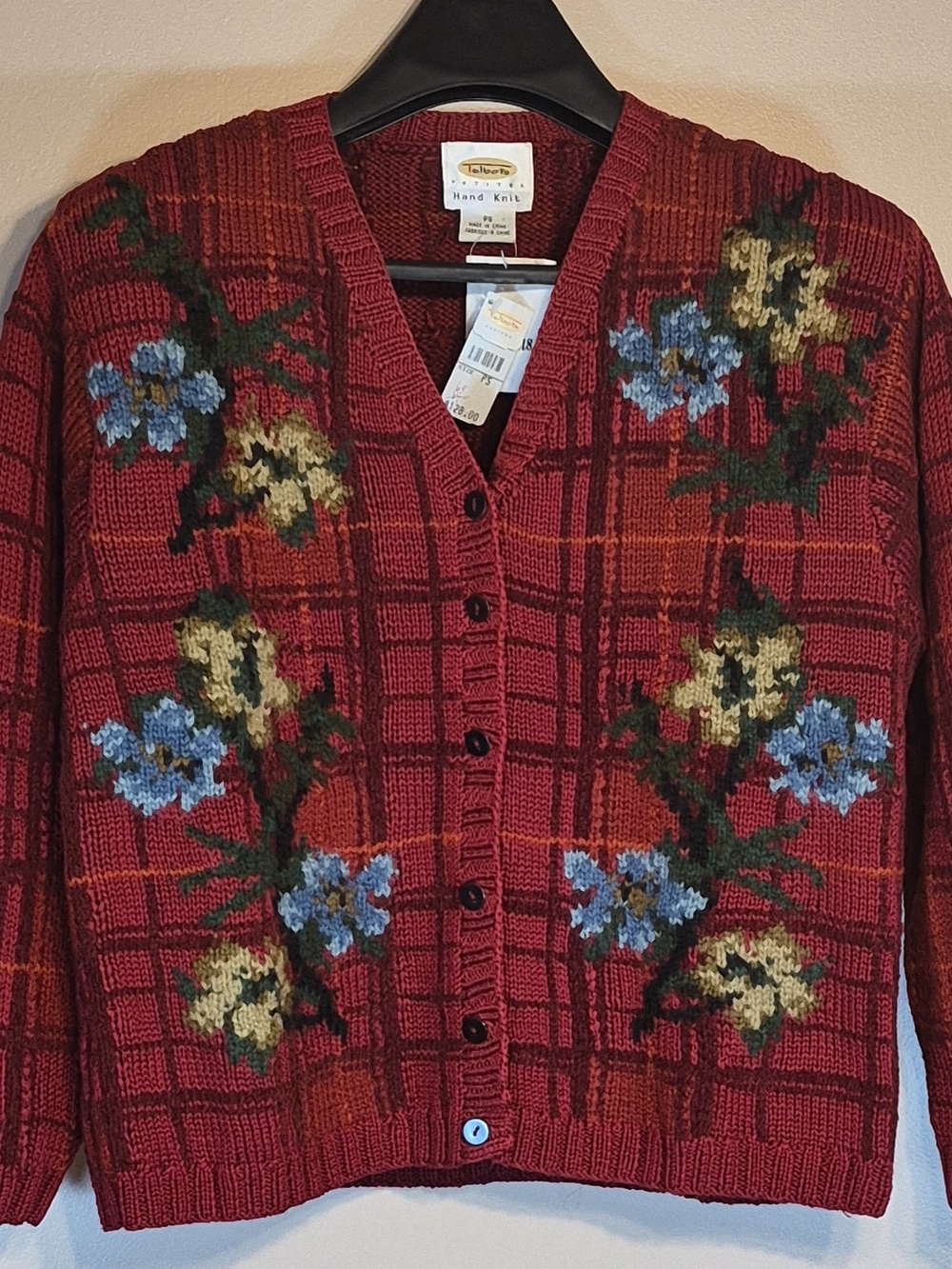 Talbots Red Floral Knit Button-Up Cardigan